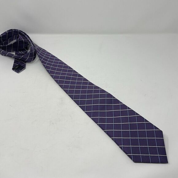 JOS A BANK Neck Tie Men 100% Silk NEW Purple Check Executive Collection - Picture 6 of 6